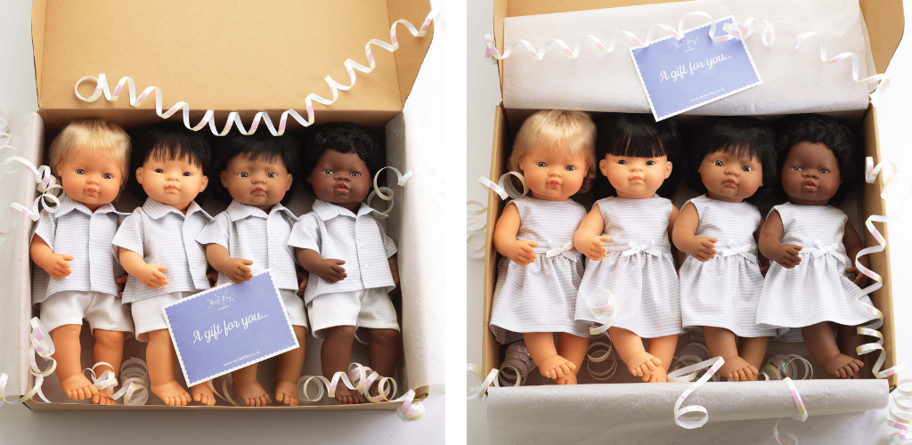 Dolls in two gift boxes