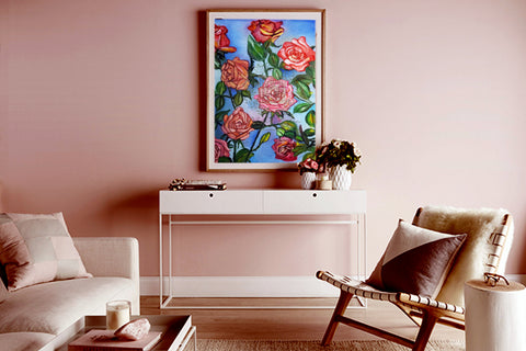 floral pink rose art print framed