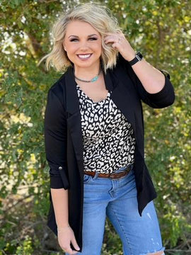 Fern Black Leopard Short Sleeve Vneck Top