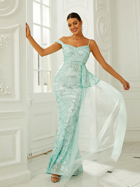 Missord Sage Green Sequined Mermaid Dress XJ1327