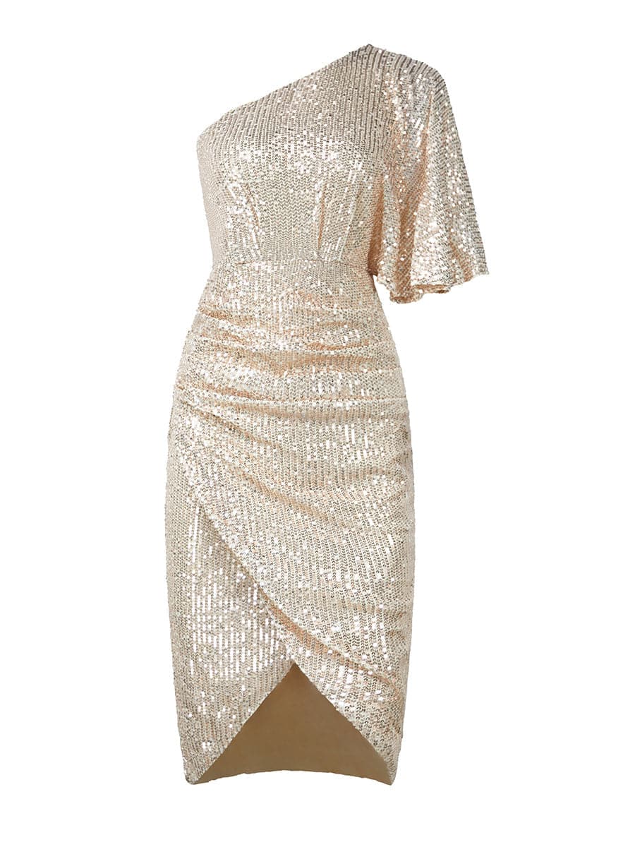 Missord Formal One Shoulder Rose Gold Sequin Cocktail Dress XH2024