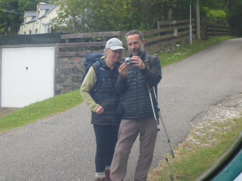 Ann and Dan in a curved mirror somewhere in Scotland