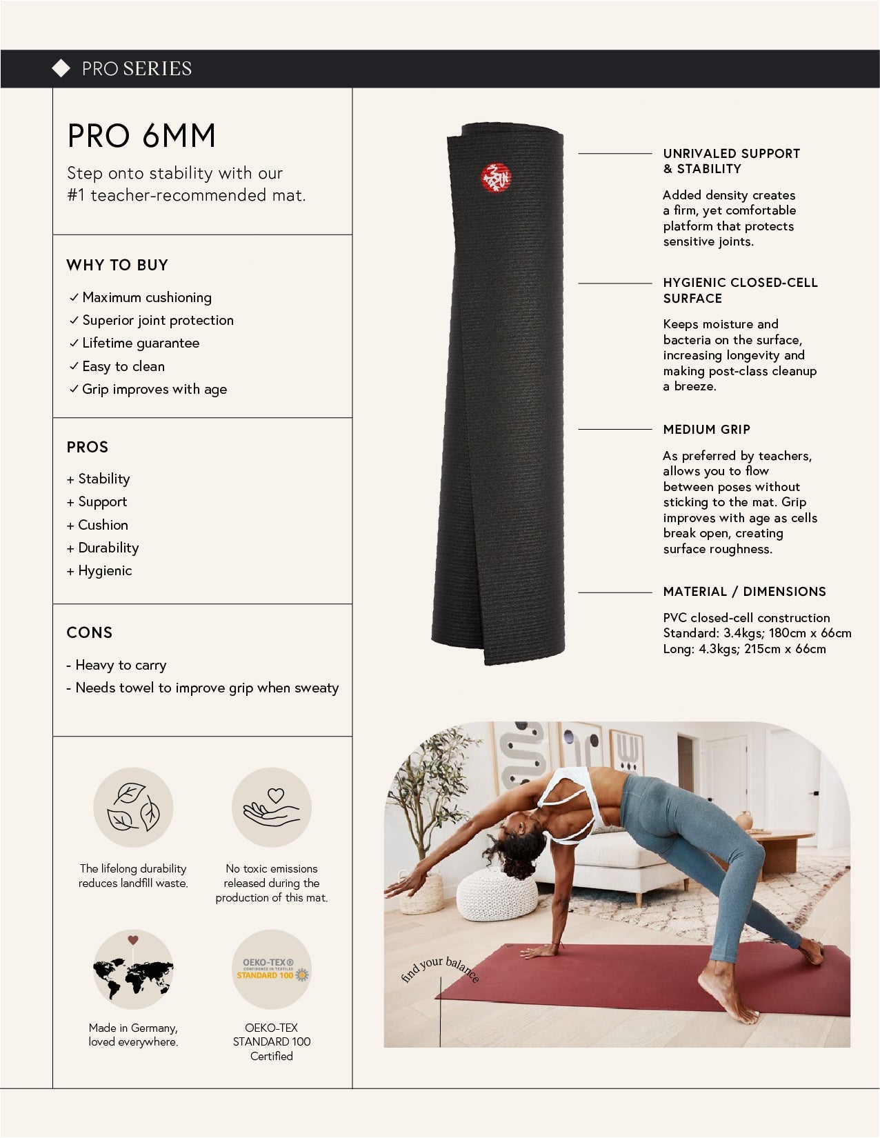 Tapis yoga antidérapant - épaisseur 6mm 3 plis