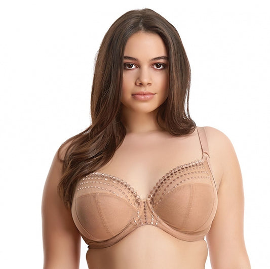 Elomi Lucie Banded Stretch Lace Plunge Underwire Bra (4490),36HH,Aleutian