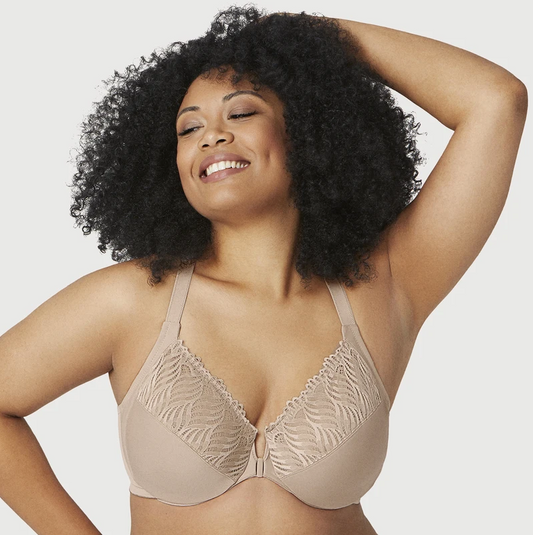 Glamibra Bras, Front Closure Bra X-shaped Back for Support, Women Lace  Wireless No Underwire Bras (Beige, S) at  Women's Clothing store