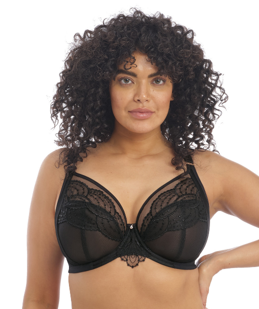 Elomi Charley Banded Stretch Lace Plunge Underwire Bra (4382)- Black