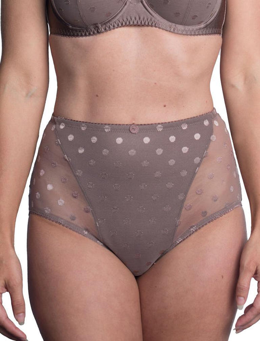 Carmen” 🤎 Polka dots stitched into a firm sheer cup for a lifted