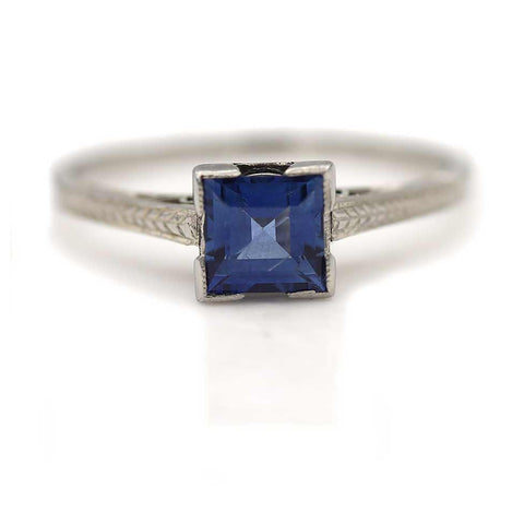 Blue Sapphire & Diamond Engagement Ring 14K White Gold 1.02 Carat Pave Set  HandMade Certified Halo