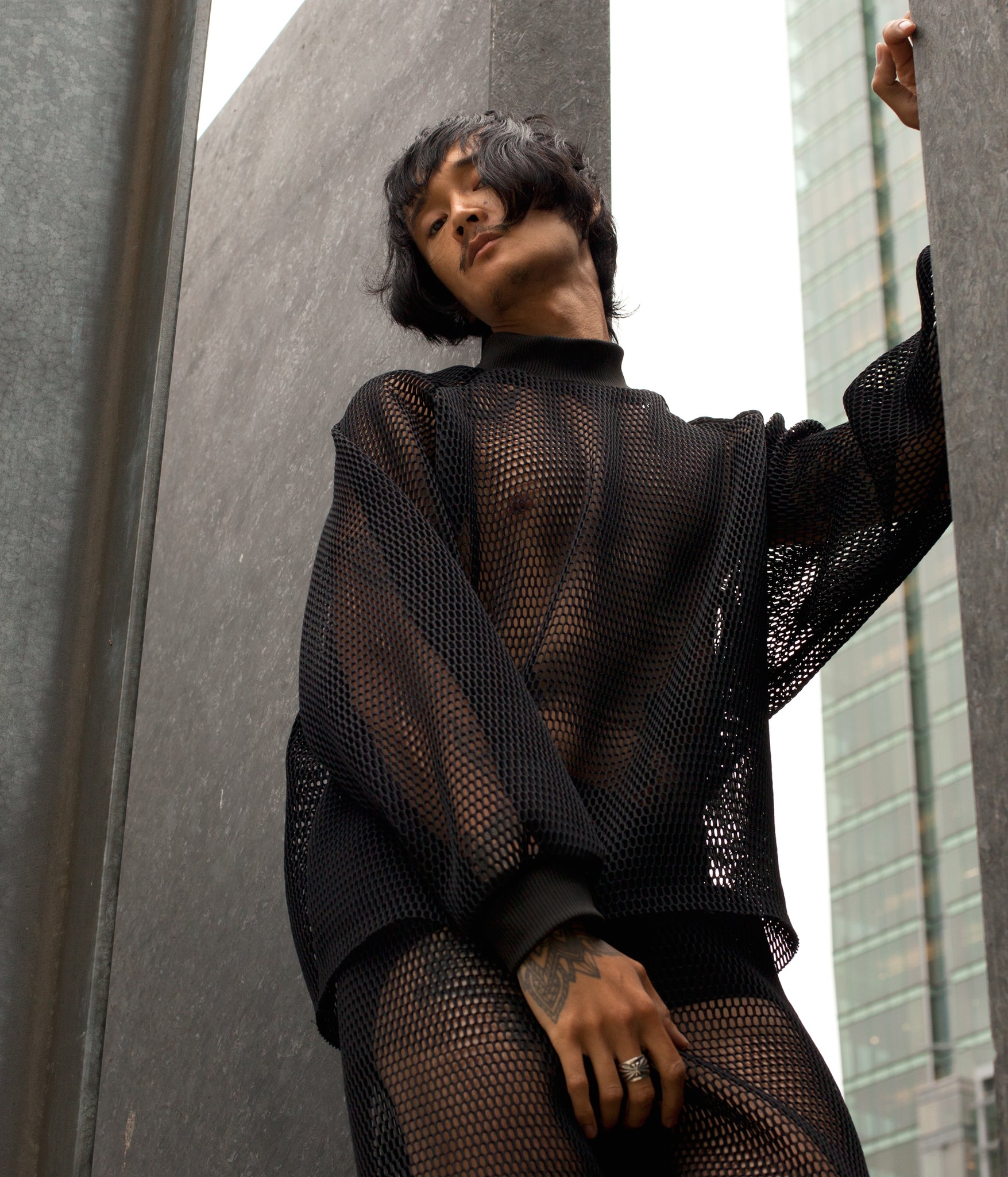 picture of model wearing the House of Glass Hot Mesh Tracksuit