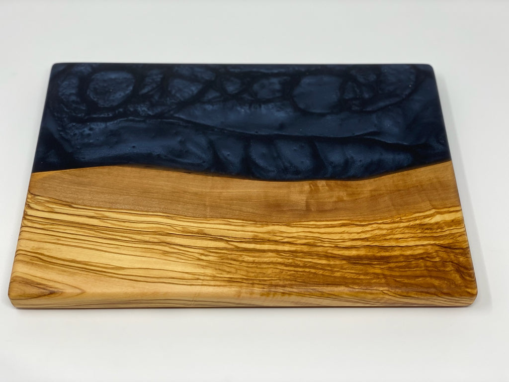 Cutting Board - Sapele Wood Accented with Onyx Epoxy Resin River