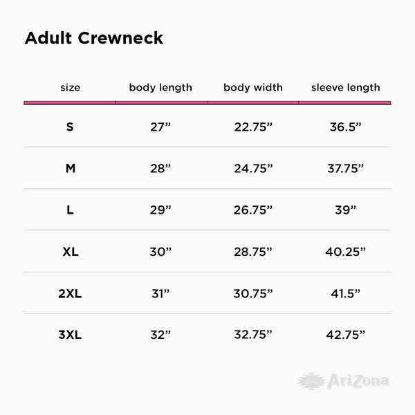Adult Reverse Weave Crew Size Chart