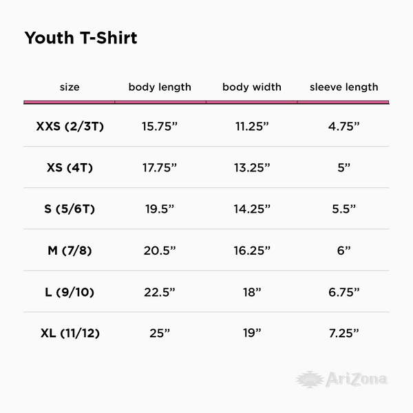 Youth T-Shirt size chart