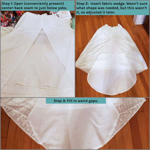 Widening the back of the skirt to create slight bustle.