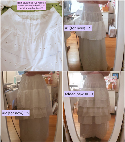 Adding ruffles to the skirt.