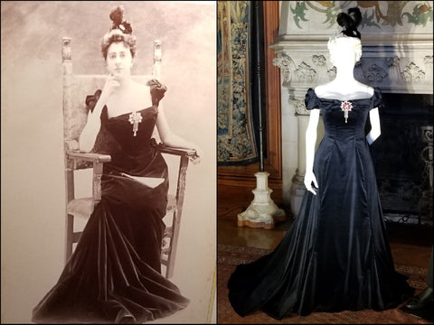 Robe en velours noir Edith Vanderbilt recréée par Cosprop.