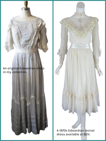 comparison of real vs. revival Edwardian dresses