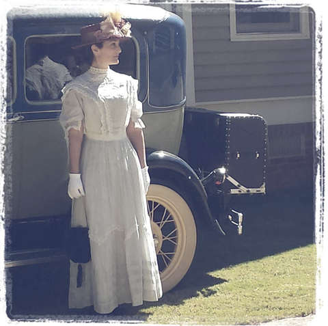 Liza wearing an antique Edwardian dress in "The Confetti."