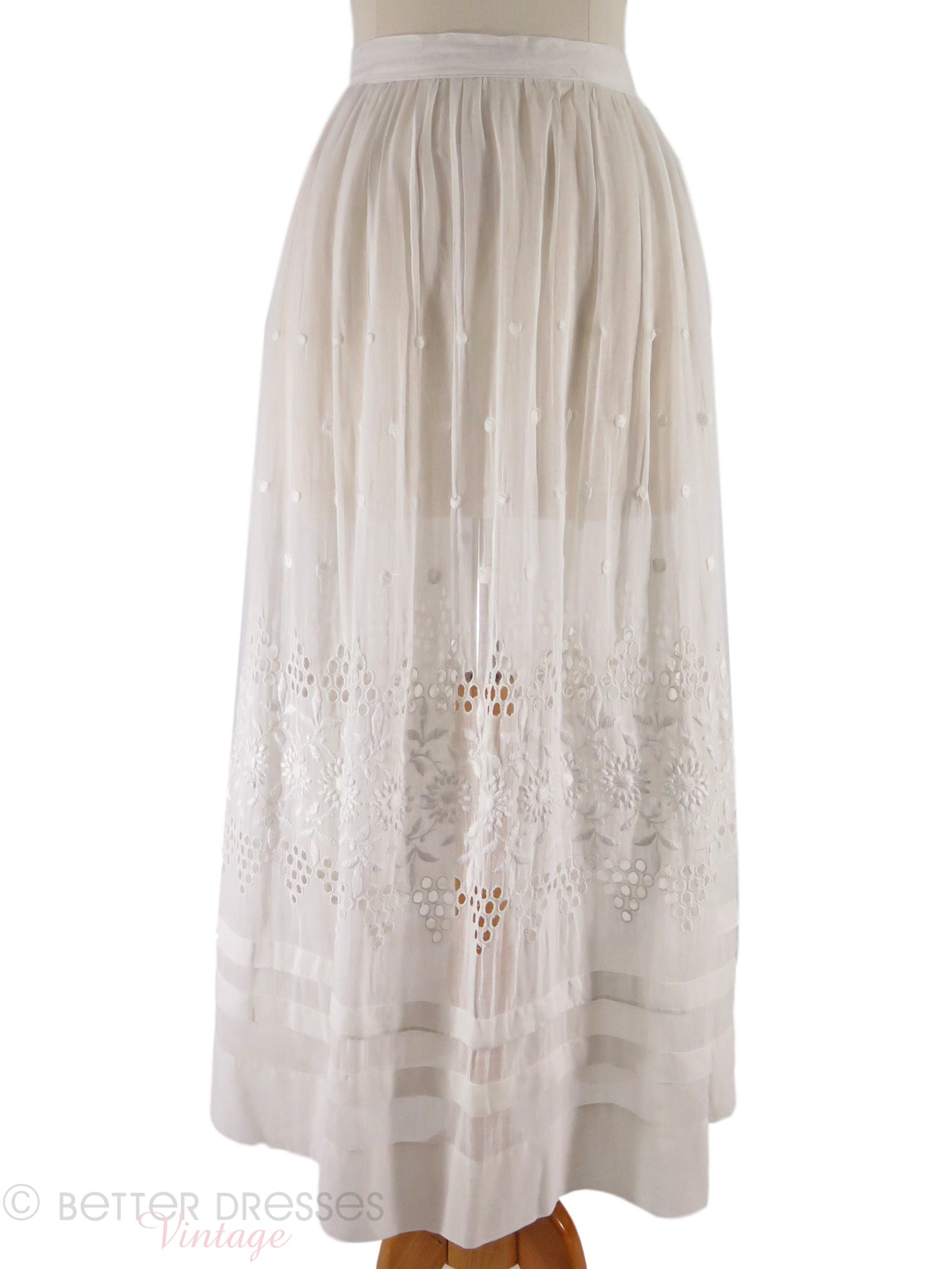 Edwardian White Cotton Lawn Embroidered Petticoat or Skirt - xs, sm ...