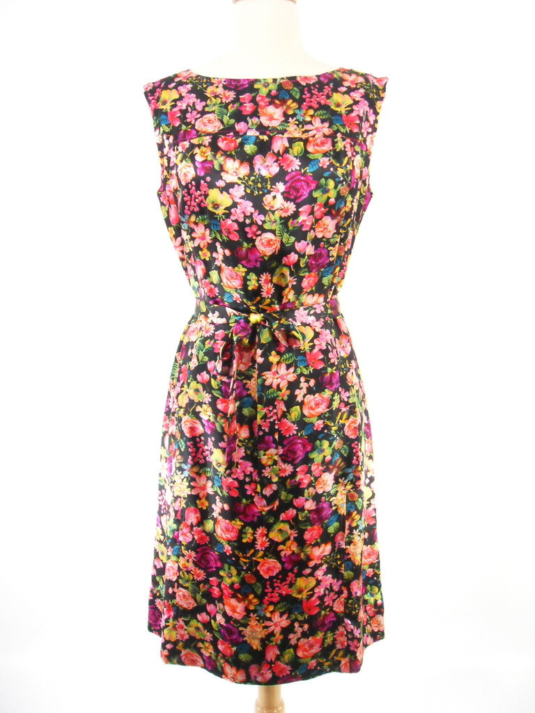Vintage 60s Silk Shift With Belt in Bright Floral on Black by Sir James ...