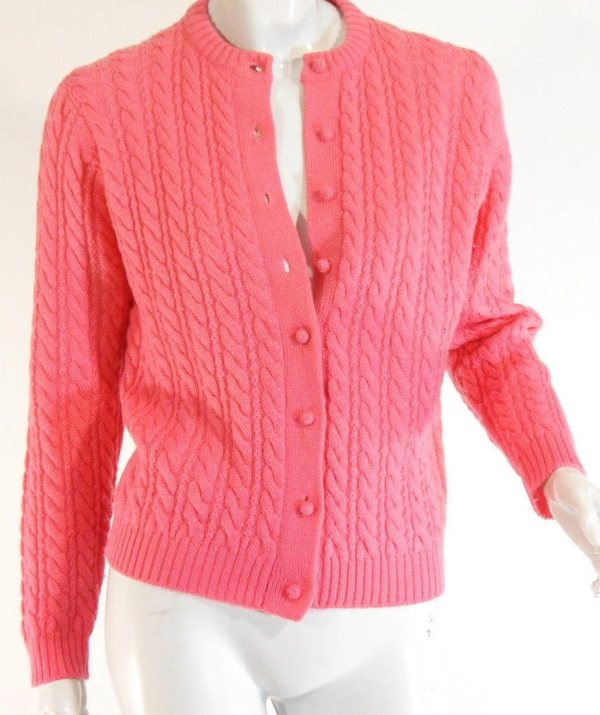Vintage 60s Cardigan Sweater Pink Cable Knit Wool – Better Dresses Vintage