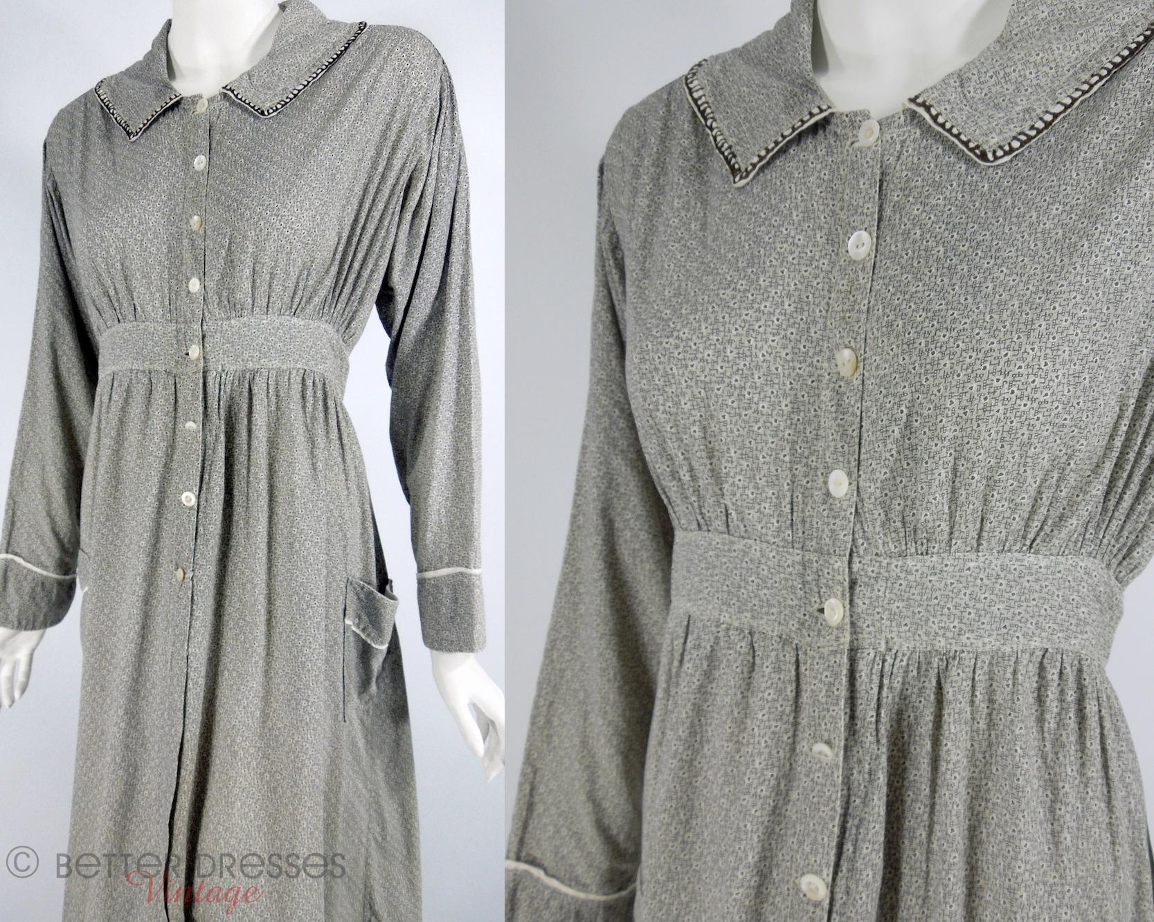 1910s House Dress Cotton Calico Gray Titanic Era Dress - med, lg ...