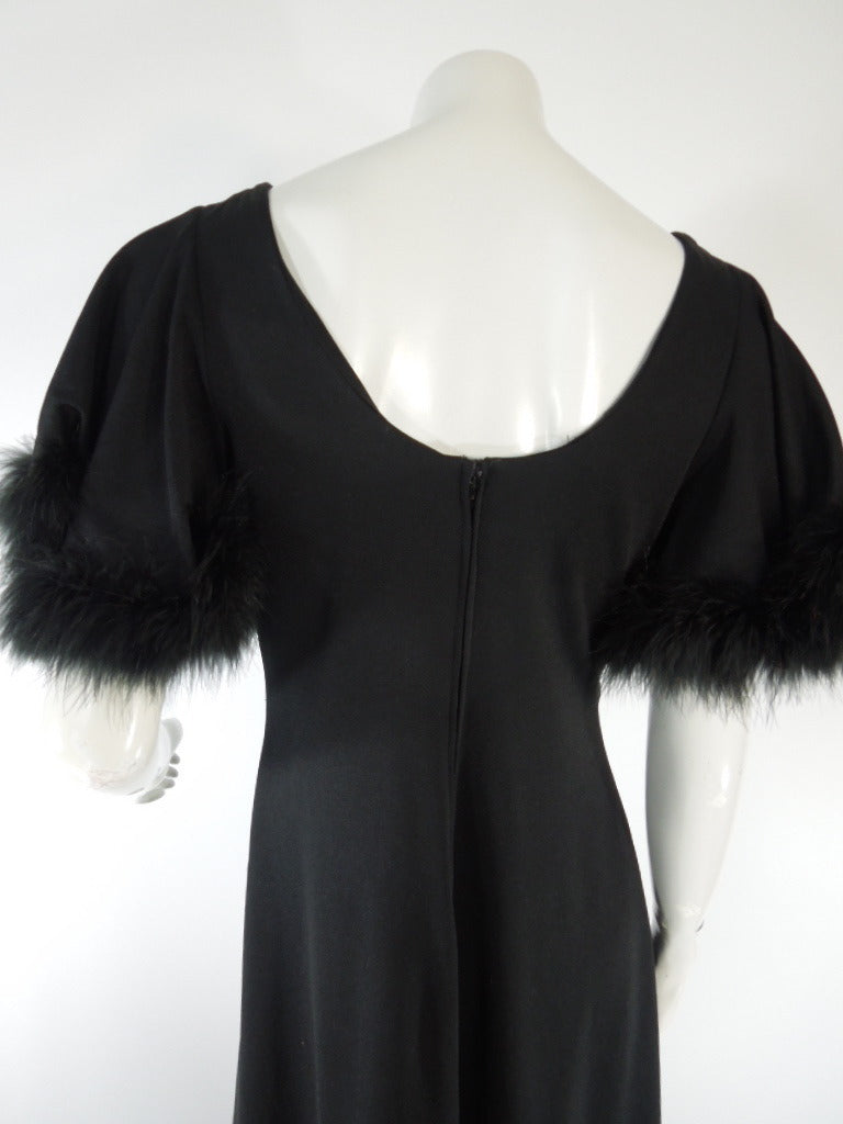 Vintage 70s Maxi Black with Marabou Feather Sleeves Julie Francis ...