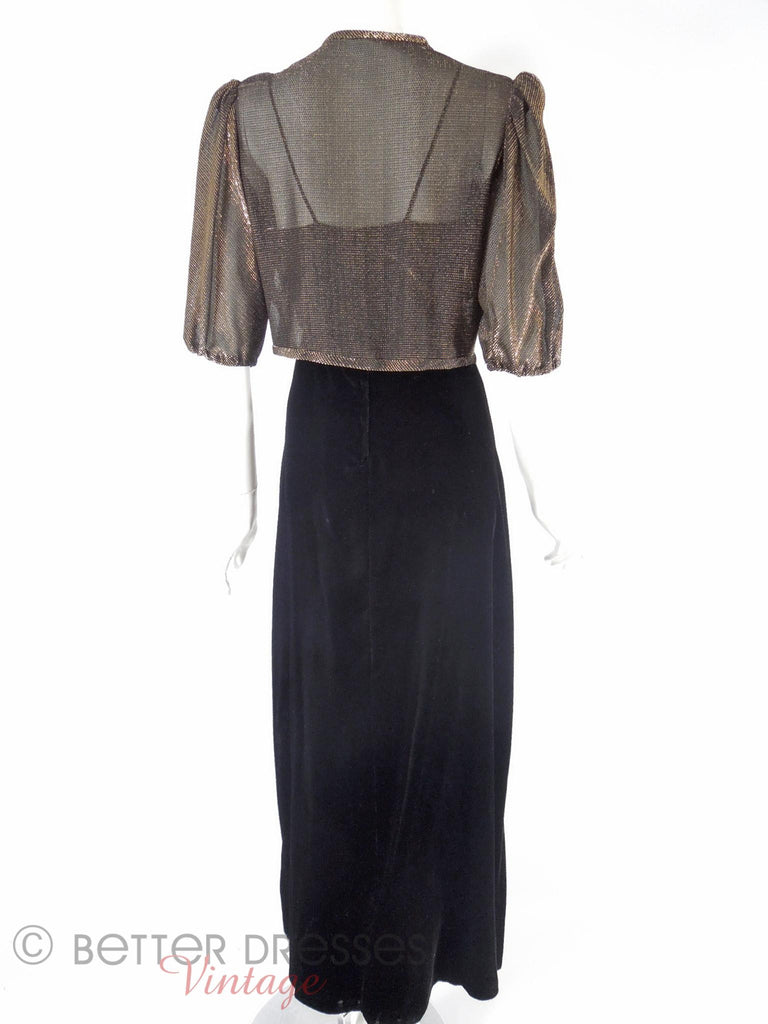70s Black Velvet and Gold Metallic Gown & Jacket Set – Better Dresses ...