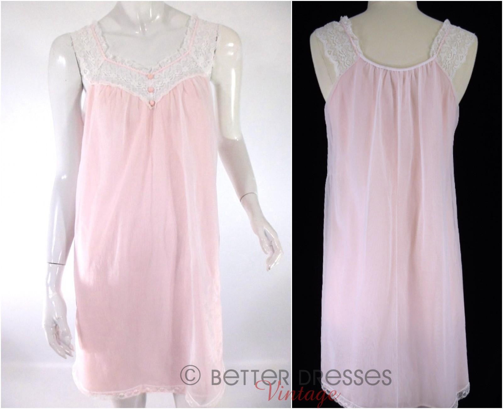 Vintage 60s Vanity Fair Double Nylon Short Peignoir Set White And Pink Sm Better Dresses Vintage 2356