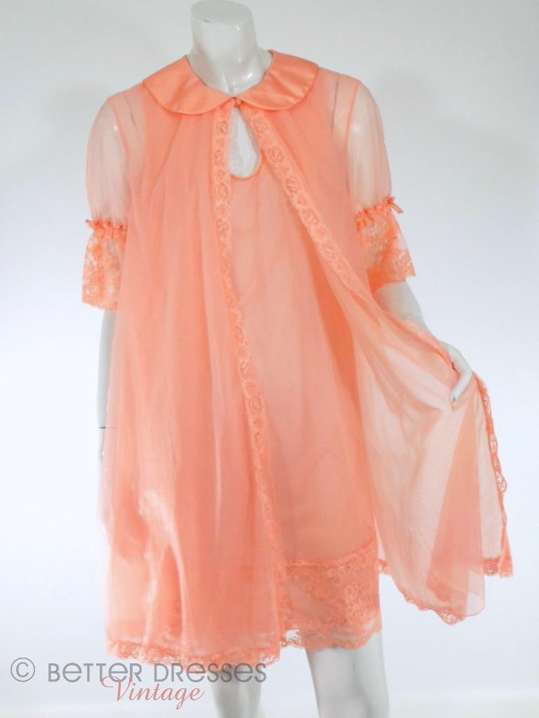 Vintage 60s Double Nylon Peignoir Set in Peach by Vanity Fair – Better ...