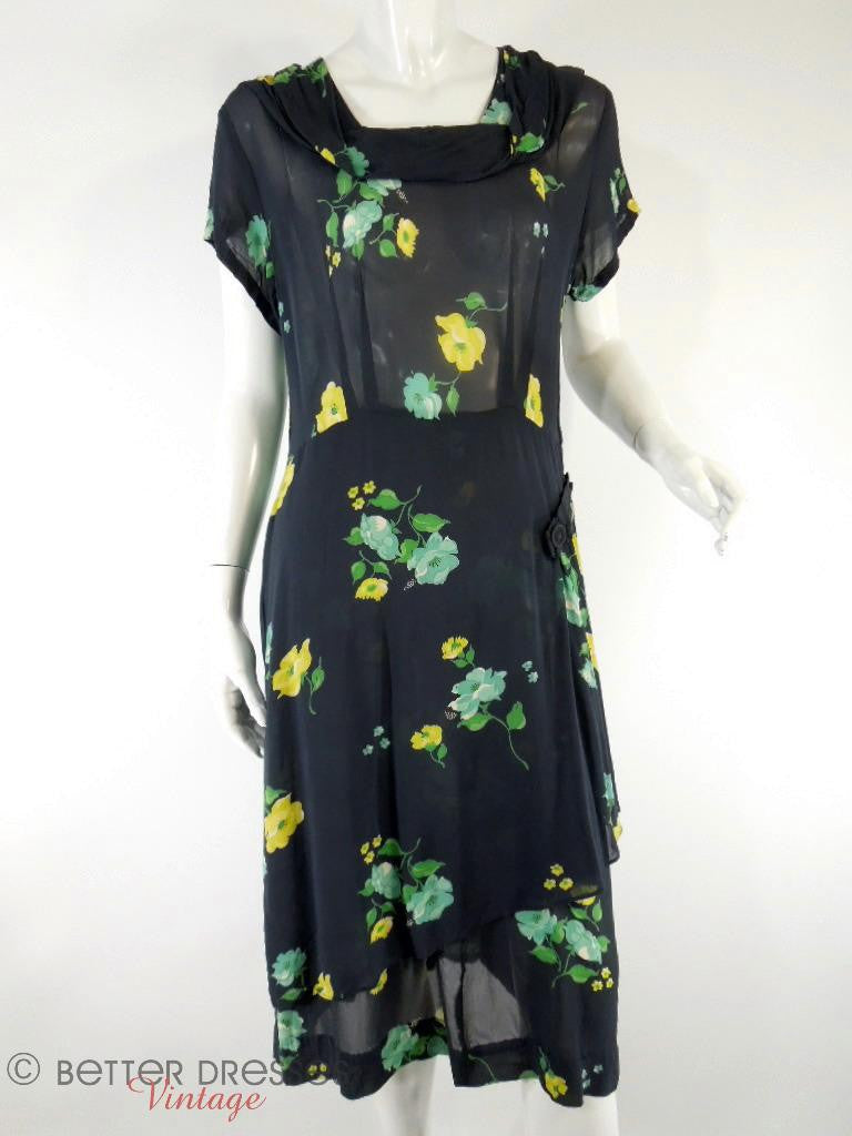 black dress with yellow roses