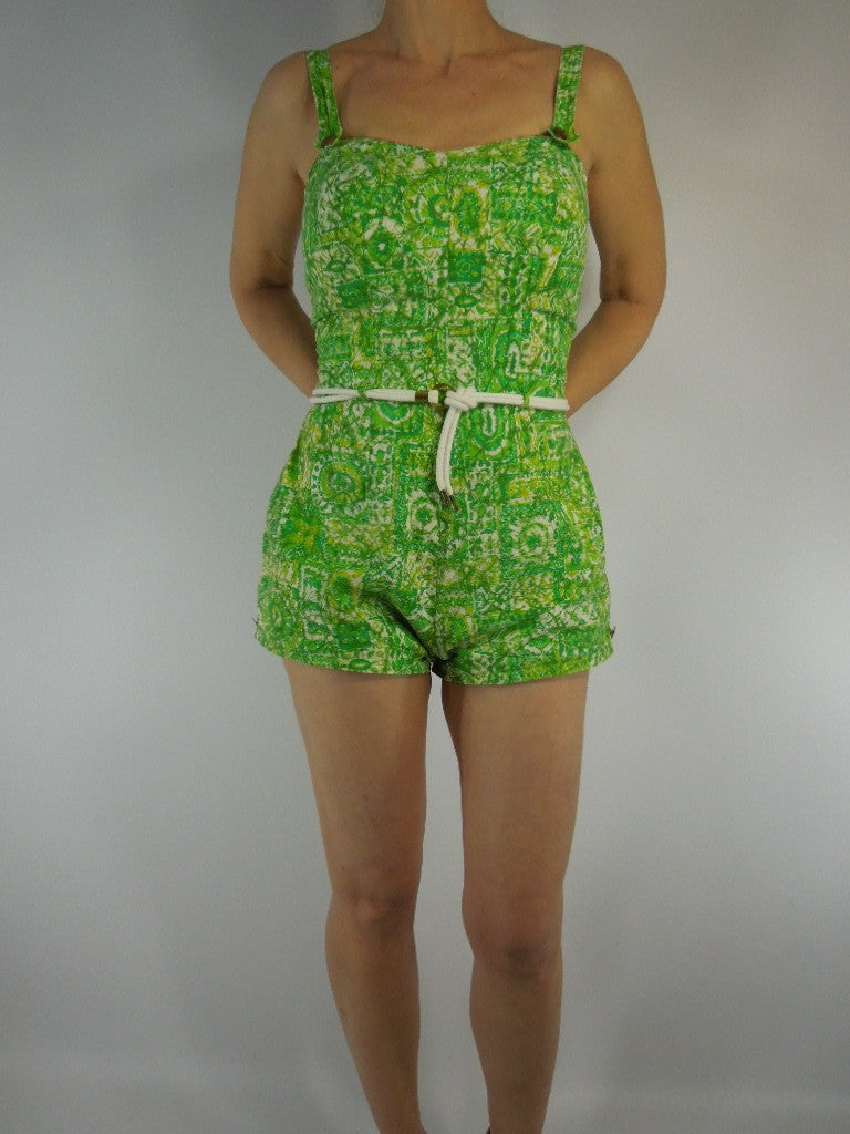 Vintage 50s 1950s Swimsuit Playsuit Pin Up Green Bathing Suit By Catalina Better Dresses Vintage 