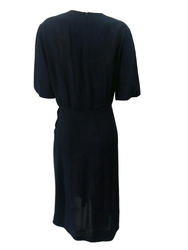 Vintage 1940s 40s Navy Blue Rayon Crepe Day Dress by Herbert Levy ...