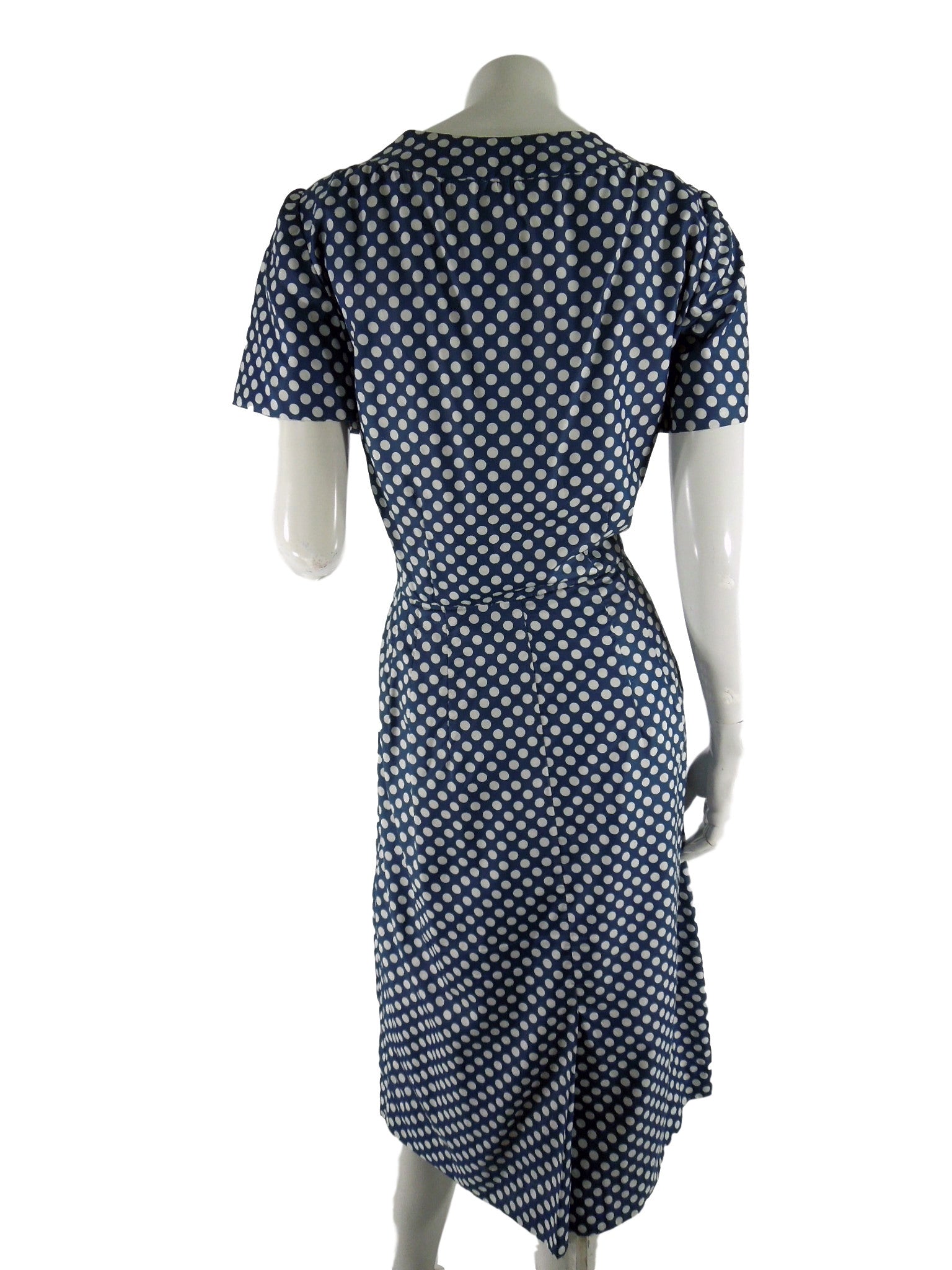 Vintage 50s 60s short sleeve navy silk dress with white polka dots ...