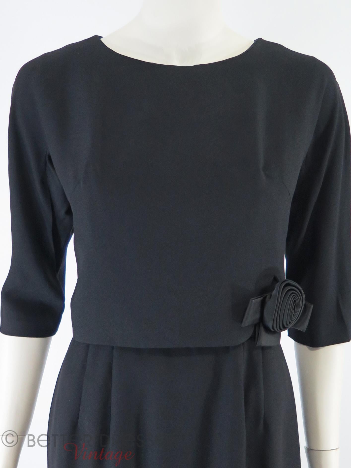 60s Black Cocktail Dress With Rose Detail - sm, med – Better Dresses ...