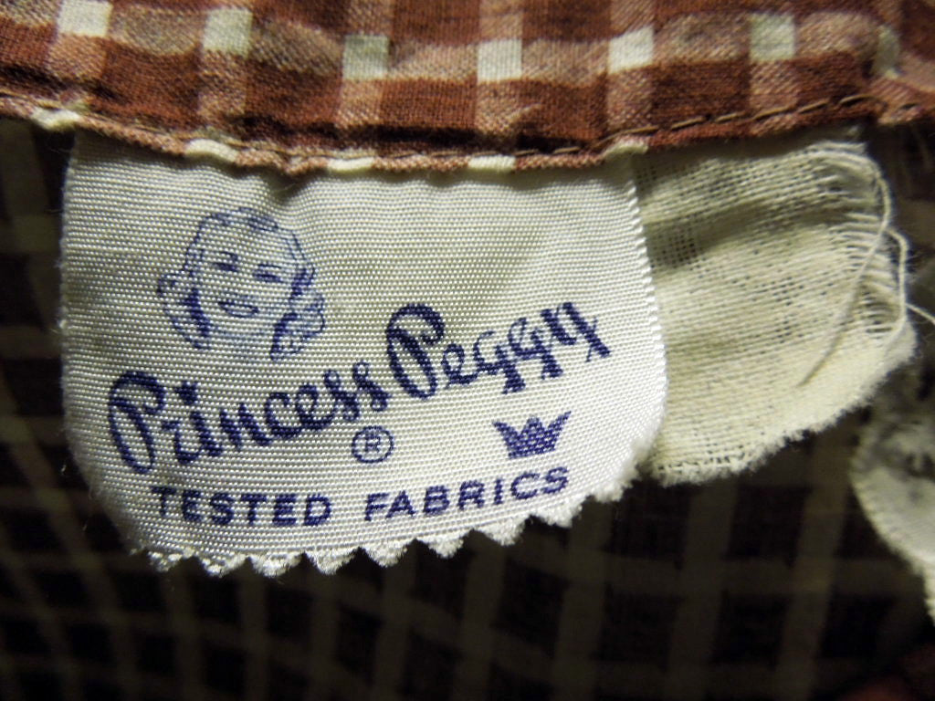 Vintage 40s 50s Princess Peggy Day Dress House Dress Brown Gingham - lg ...