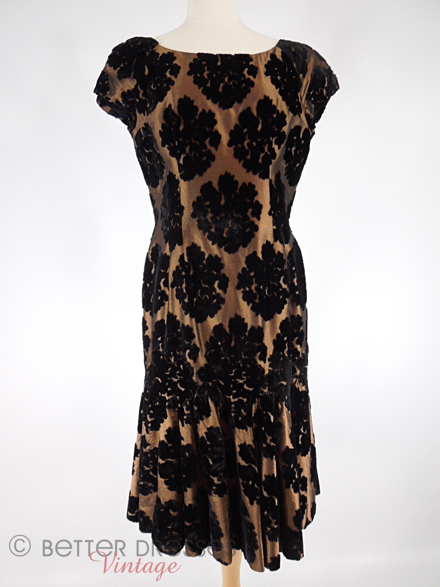 Vintage 1950s Black Velvet and Bronze Sheath Dress - med – Better ...