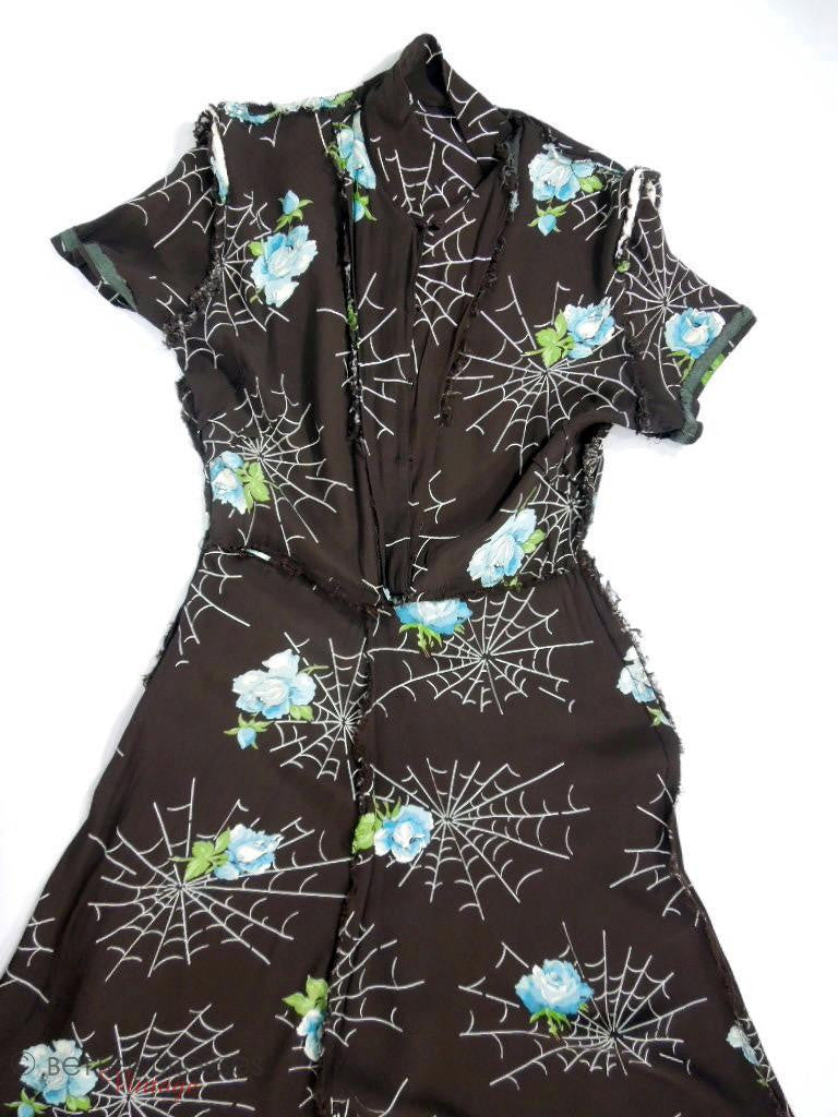 40s Brown Rayon Spider Webs & Roses Dress – Better Dresses Vintage