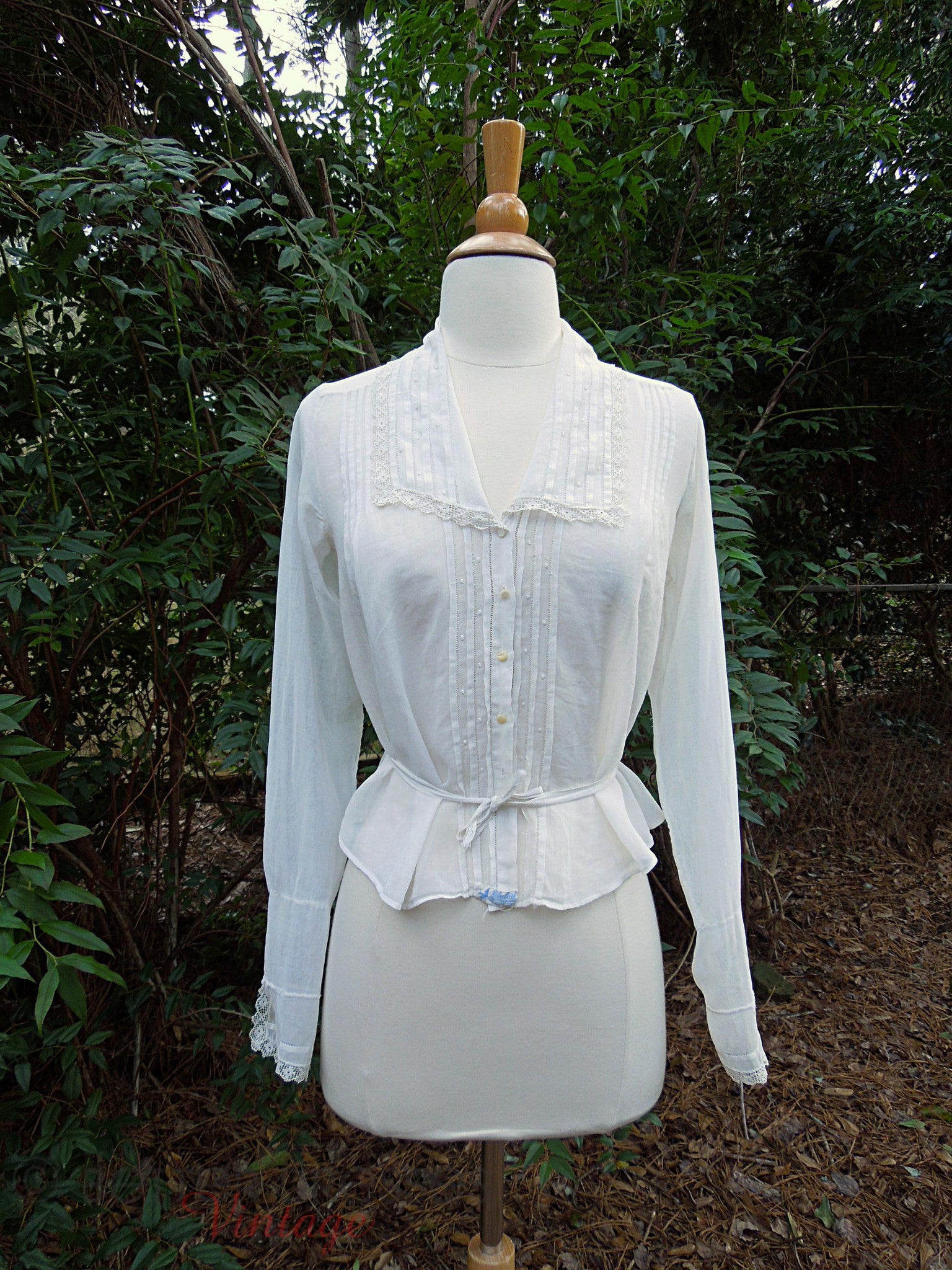 10s Edwardian White Blouse - Lace and Pintucks Waist - sm – Better ...