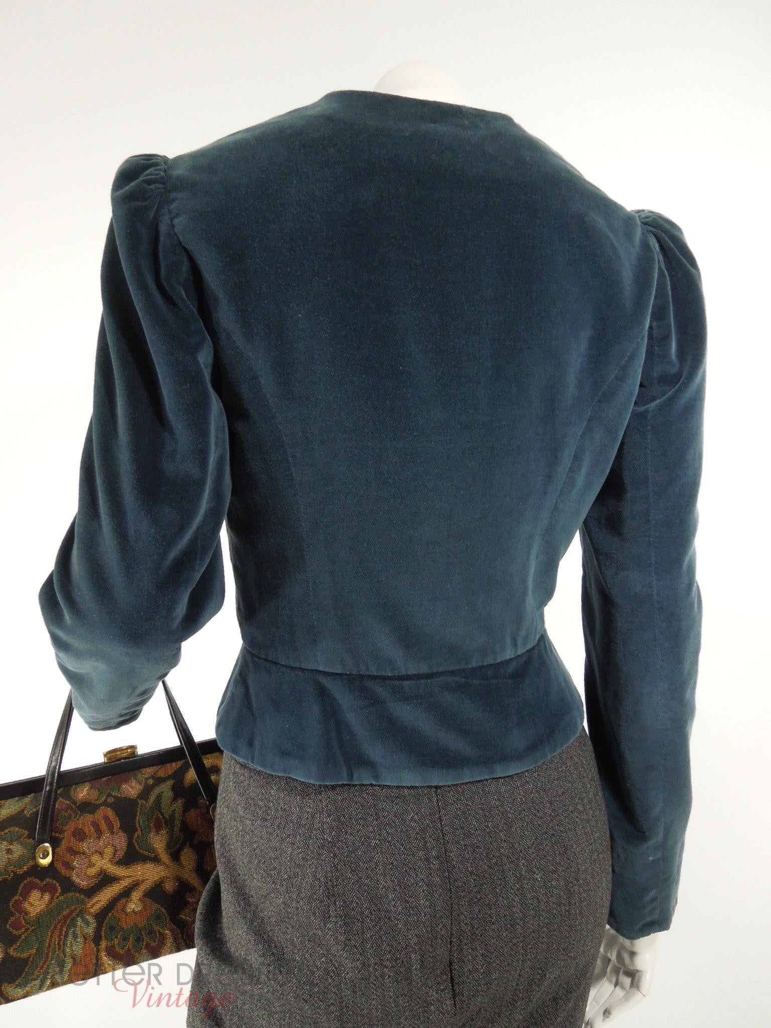 Vintage 1970s Blue Velvet Peplum Jacket - Small – Better Dresses Vintage