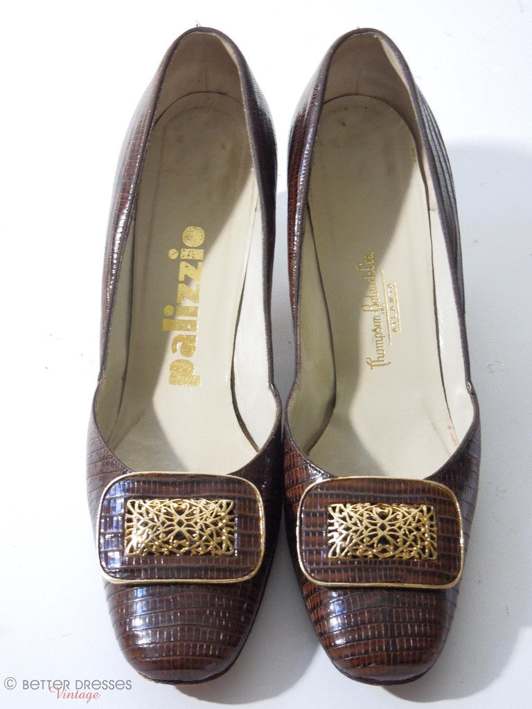 Vintage 1960s Brown Lizard Pilgrim Pumps. Megan Draper Shoes. 6AAA ...
