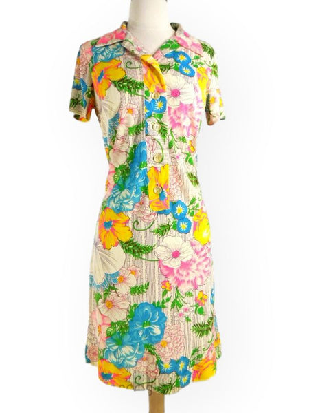 60s Neon Floral Nylon Shift Dress by L'Aiglon - sm – Better Dresses Vintage