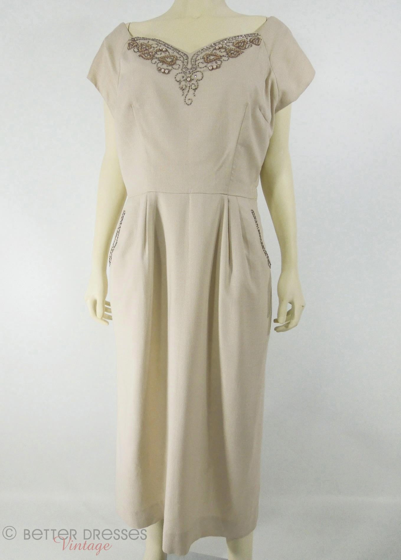 Vintage 1950s 1960s Taupe Wiggle Dress with Beading - large, plus ...