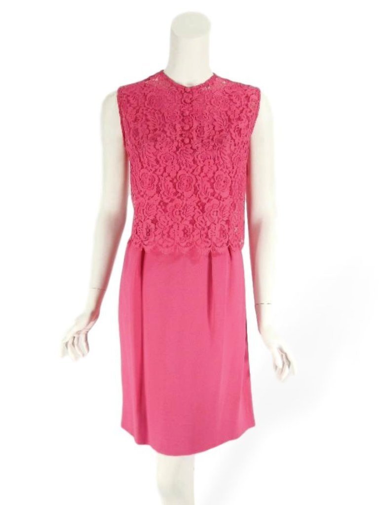 60s Fuchsia Pink Dress With Lace Overlay - sm, med – Better Dresses Vintage
