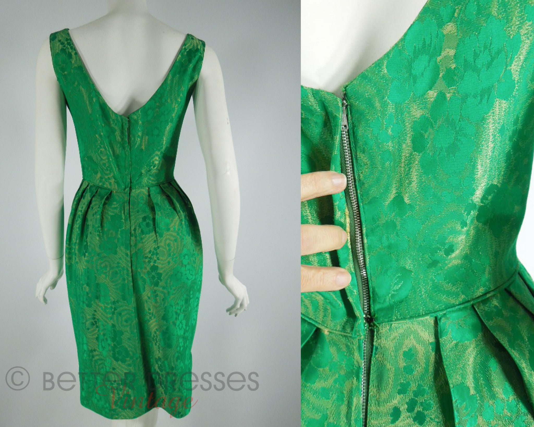 50s Green Brocade Cocktail Dress Sm Better Dresses Vintage 5679