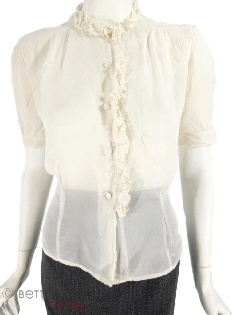 Vintage 1930s / 1940s Blouse in Cream Rayon With Ruffles - med – Better ...