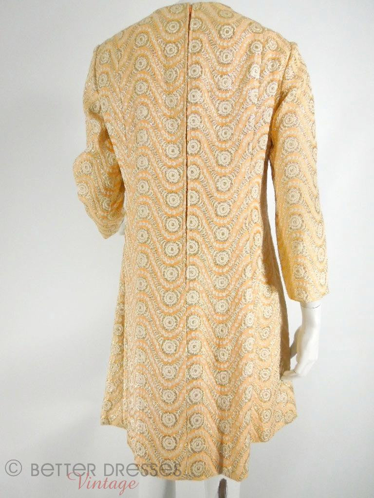 1960s 60s Malcolm Starr Peach and Gold Brocade Mini Dress - Medium ...