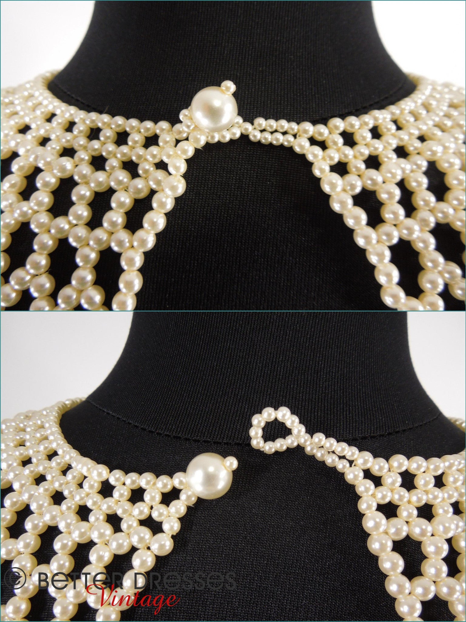50s/60s Faux Pearl Bib Necklace - Wide Beaded Collar – Better Dresses ...
