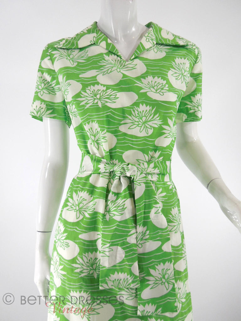 Vintage 60s or early 70s Green & White Lily Pad Shift Dress - lg ...