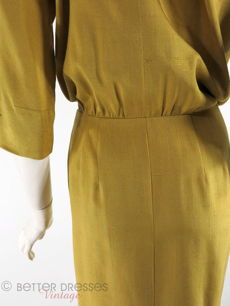 Authentic 1950s Wiggle Dress in Golden Olive Silk - sm – Better Dresses ...