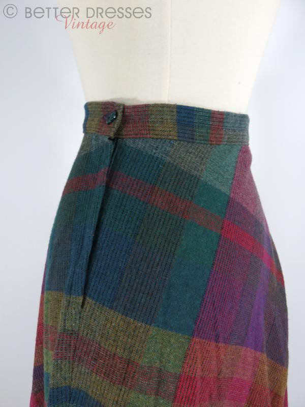 Vintage 1970s A Line Skirt in Jewel Tone Wool Blend Plaid - med ...